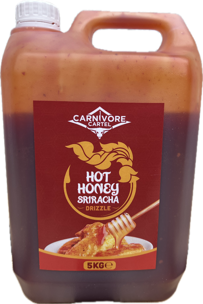 Carnivore Cartel Hot Honey Sriracha Drizzle container with label